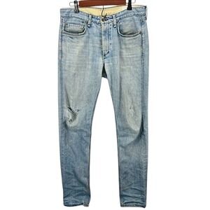 Rag & Bone Jeans Men's 31 Blue Slim Fit Distressed Button Fly Casual Denim Flaw